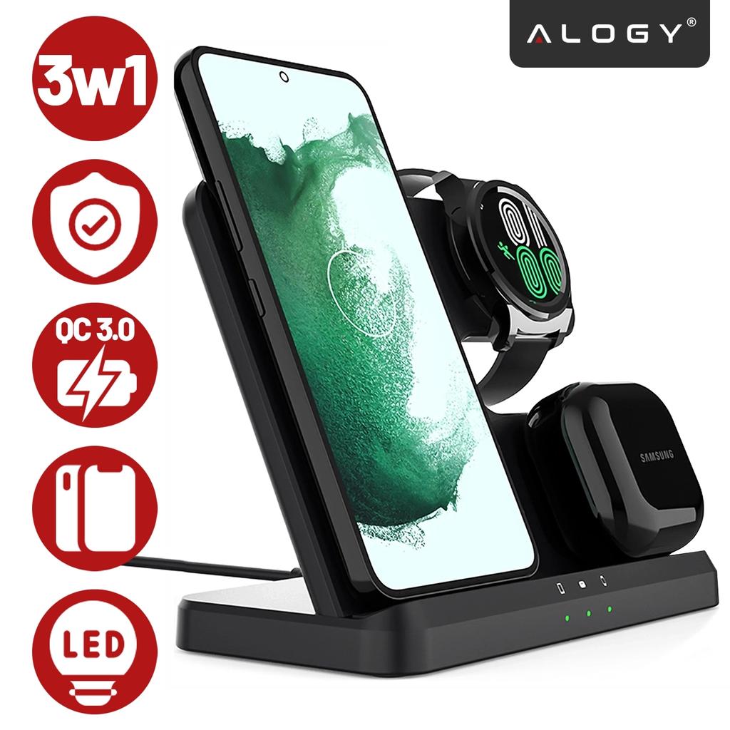 Kabelloses Induktionsladegerät 3-in-1 Qi 3.0 Schnell für Samsung S22 S23 S24 S25 Galaxy Watch Buds Station Schwarz