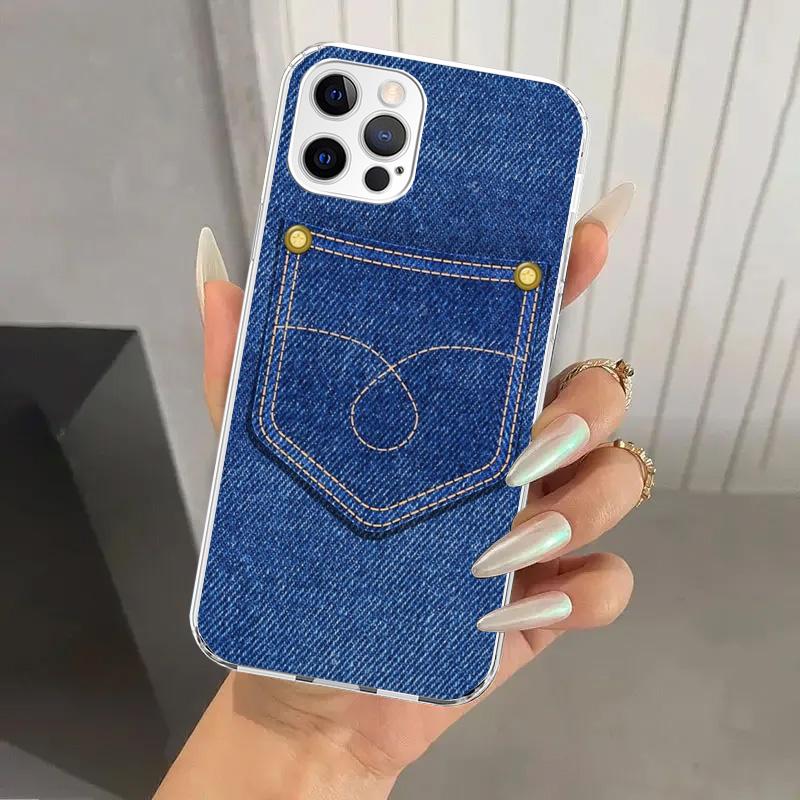 Jeans Cowboy Denim Printed Phone Case for Iphone 17 Air 16 15 Plus 14 13 Mini 12 11 Pro Max 16E 7 8 SE 2020 Soft Funda Print She