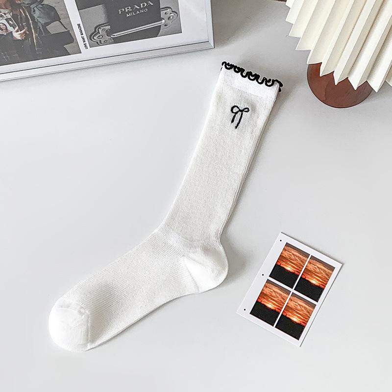 5 Pairs of Female Spring and Summer Bow Embroidery Lace Everything Breathable Tube Pile Socks