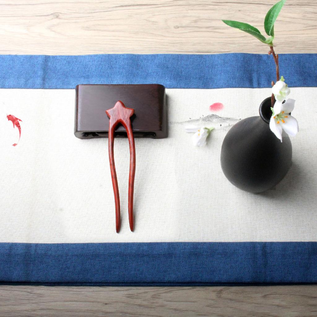 Wooden Hairpin Star Shape Double Prong U Shape Hair Stick Natural Sandalwood for Women Stylish Bun Updo
