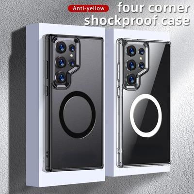 Voor Samsung S24 Ultra Magsafe Case Magnetisch Draadloos Opladen Doorschijnend Frosted Schokbestendig Acryl Bumper Cover voor Samsung S23 Ultra S23 FE