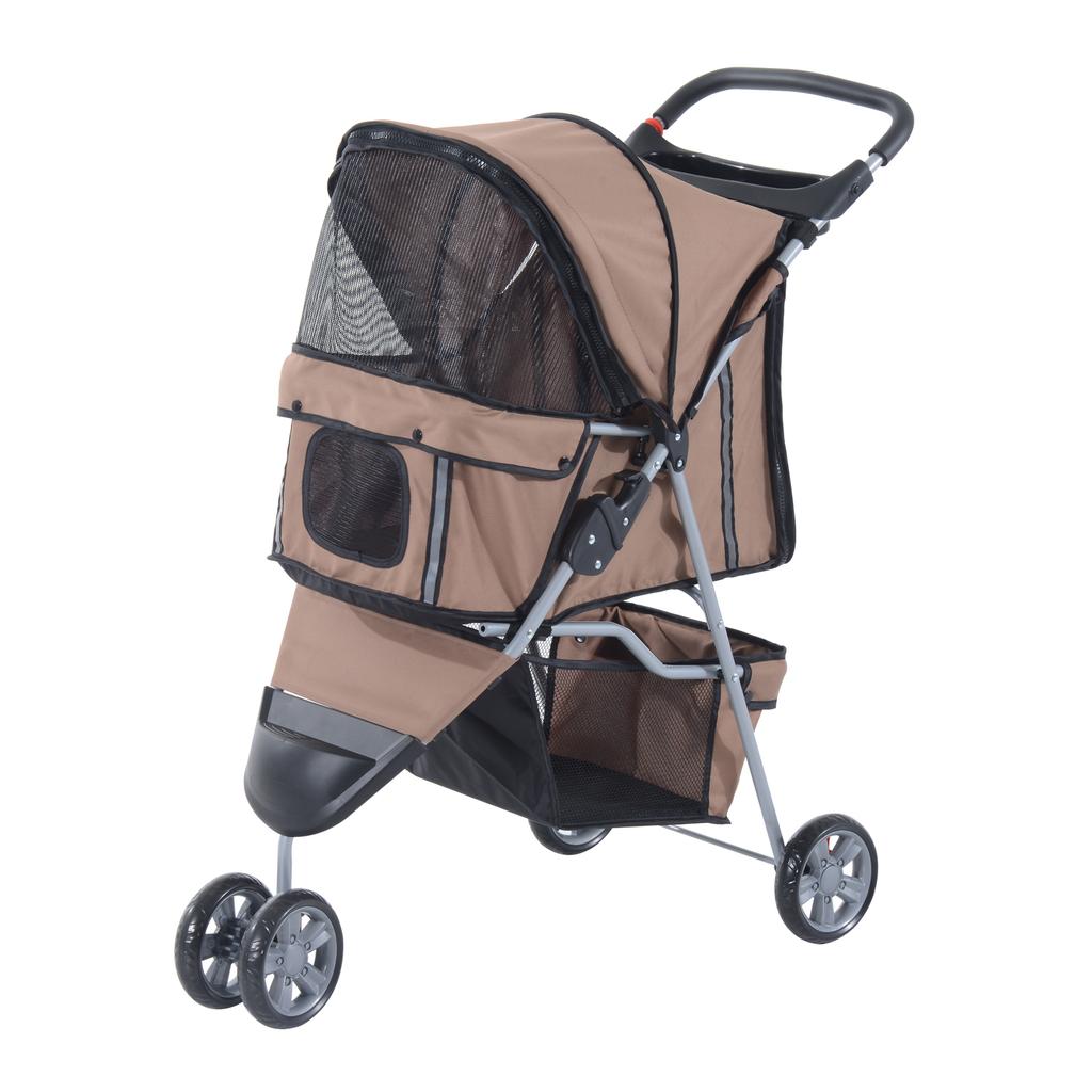 3 Wheel Pet Stroller for Small and Miniature Dogs, Brown