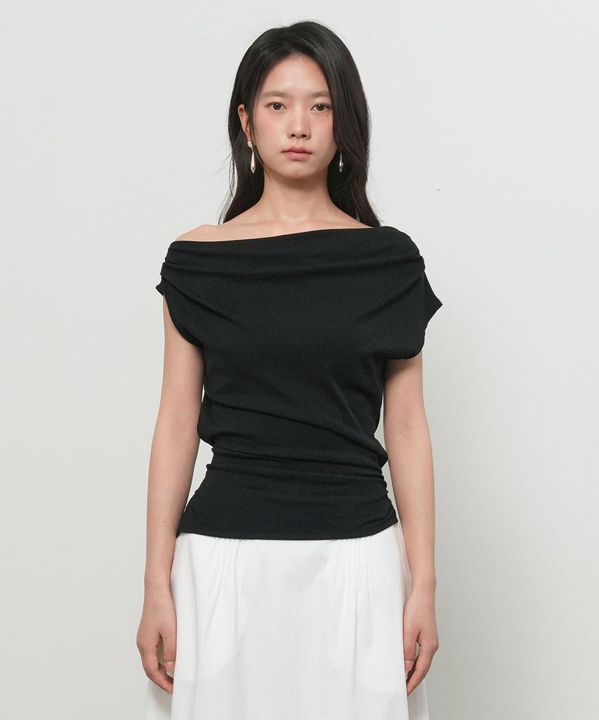 GENERALIDEA Asymmetrical Drape Strap T-Shirt [Black] / Gf2Lts531