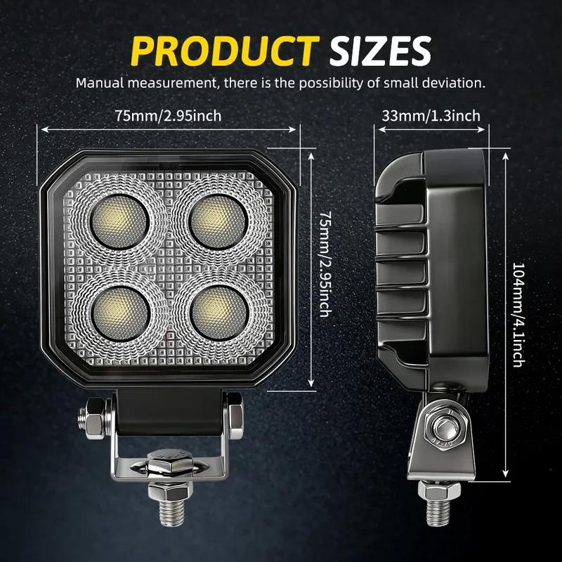 HAOLIDE 4INCH LED Square Work Light 12V 24V IP68 6000K LED Pods for Truck ATV Off-road Use Agricultural Engineering Vehicle