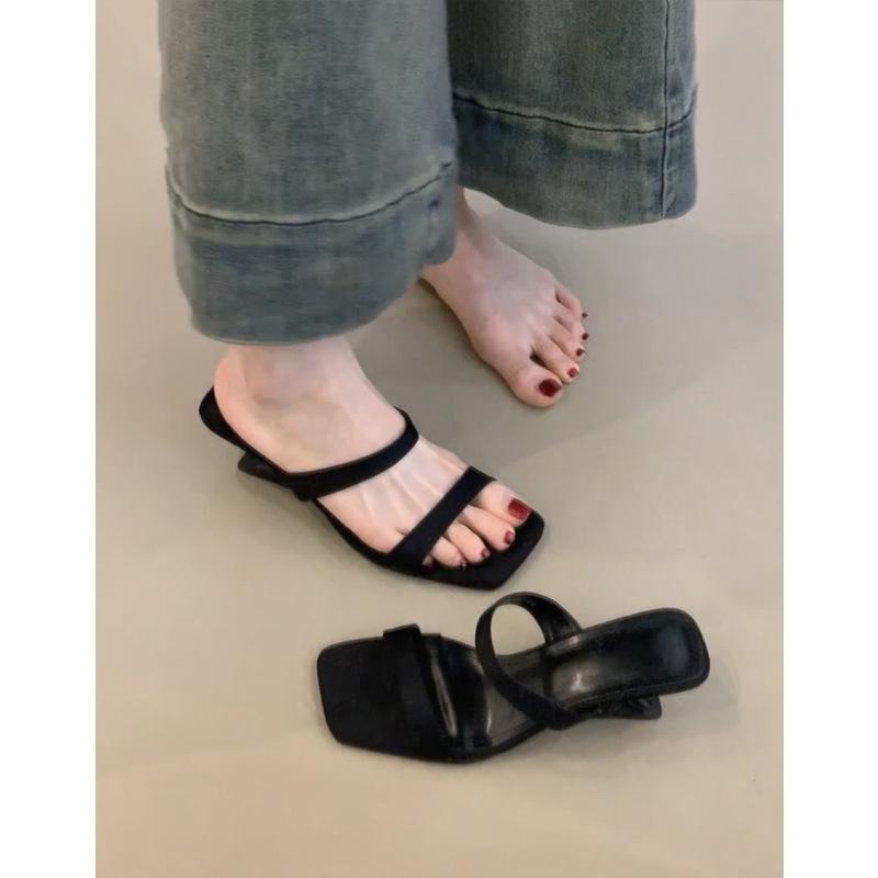 Temperament High Heels One-word Slippers Women's Summer Wear 2025 New Fashion French Cool Slippers