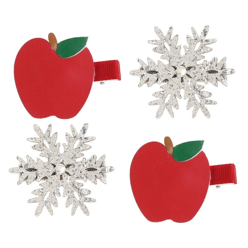 4Christmas Hair Clip Set With Snowflake and Fruit Designs Red Hairpins For Women Girls Holiday Party Accessories