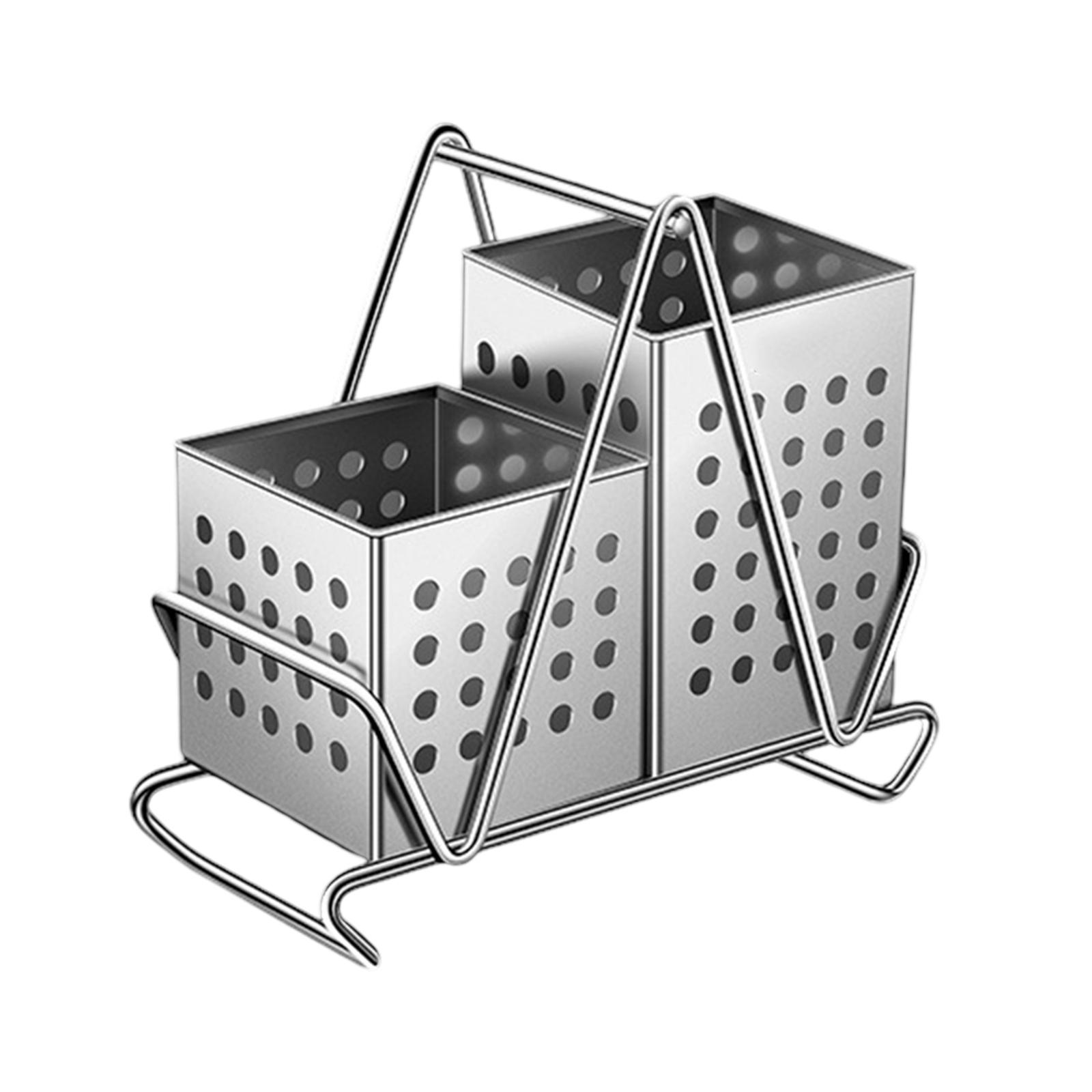 

Stainless Steel Cutlery Holder with Draining Basket and Multi Compartment Design for Organized Kitchen Utensil Storage