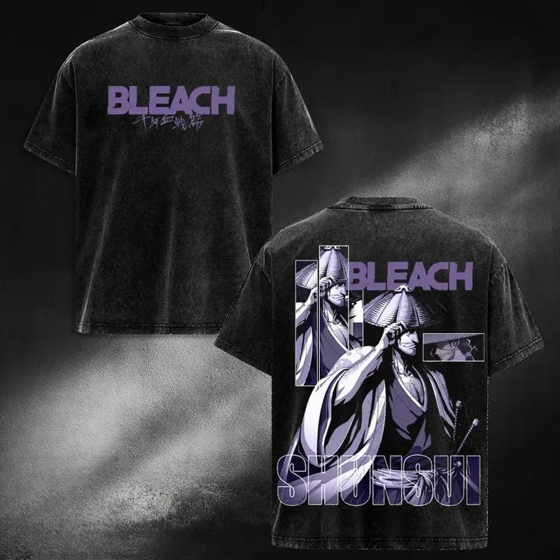 Hot Anime BLEACH Kuchiki Rukia Print T-shirt Men Women Short Sleeve Clothing Cotton Tshirt Retro Washed T Shirt Male Manga Tops