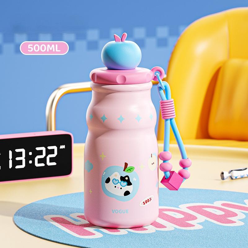 500ML Cute Cartoon Thermal Water Bottles For Girls Boy 316 Stainless Steel Straw Cup Portable Hot and Cold Coffee Thermos Bottle 500ml