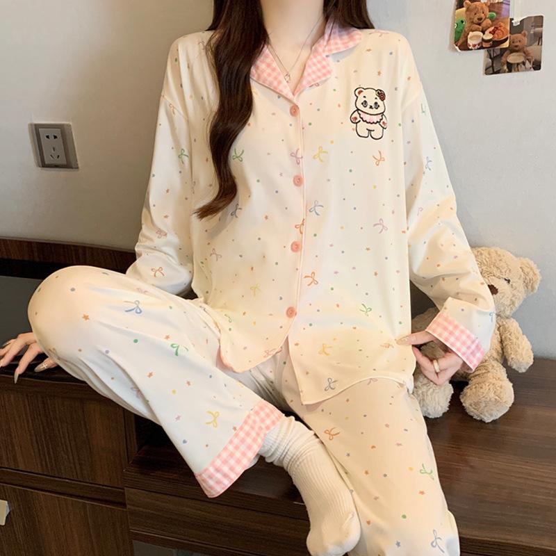 High Value, Sweet Ins Style, Cute Imitation Cotton Pajamas, Women's Casual Loungewear, Long Sleeves and Trousers Two-piece Set