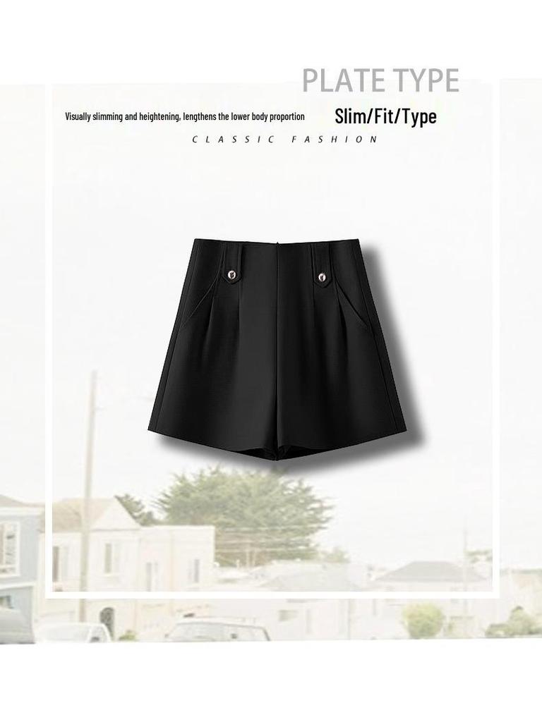 Spring 2025 Women's High-Waisted Slimming A-Line Wide-Leg Casual Suit Shorts