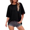 Women Summer Fashion Solid Color T Shirts Loose Scoop Neck Short Sleeve Tops Blouse
