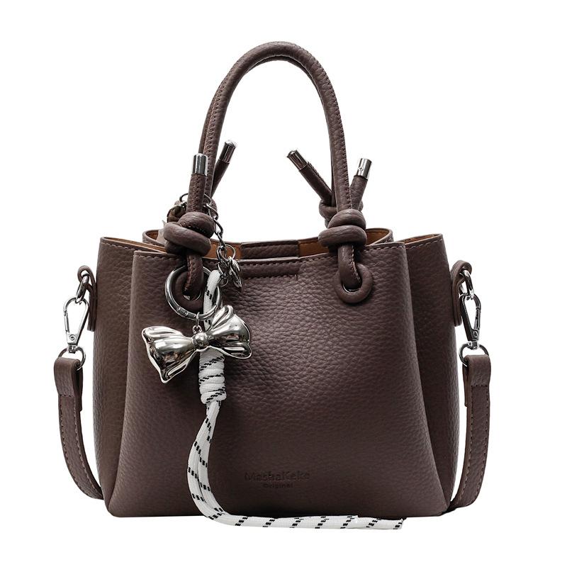 New trend casual simple wind portable bucket bag high-end lychee pattern messenger women's bag