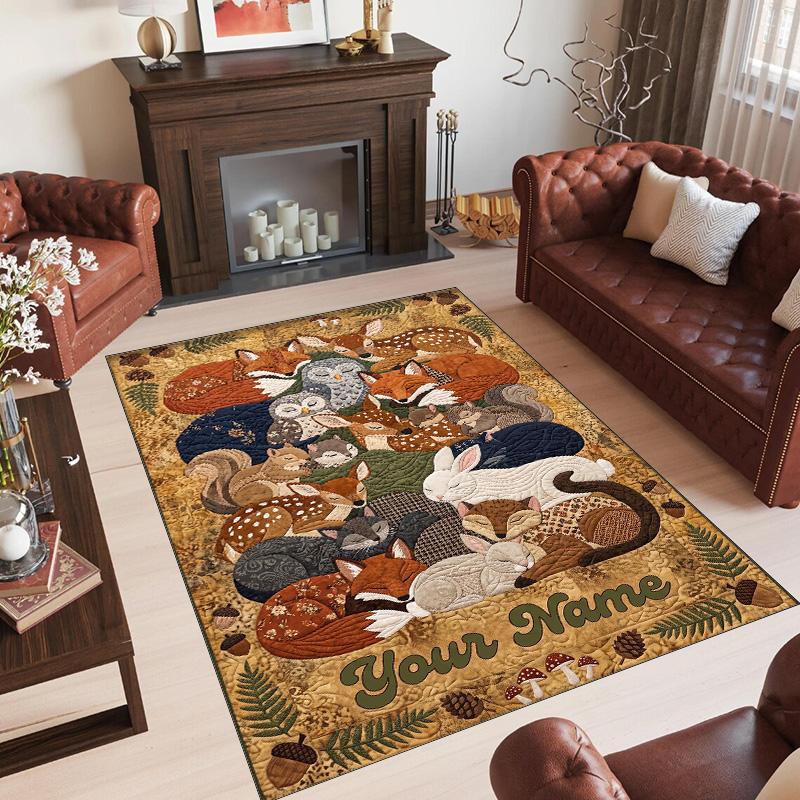 Animals Theme Crystal Velvet Floor Rug Personalized Custom Name Text Warm Carpet Home Decoration