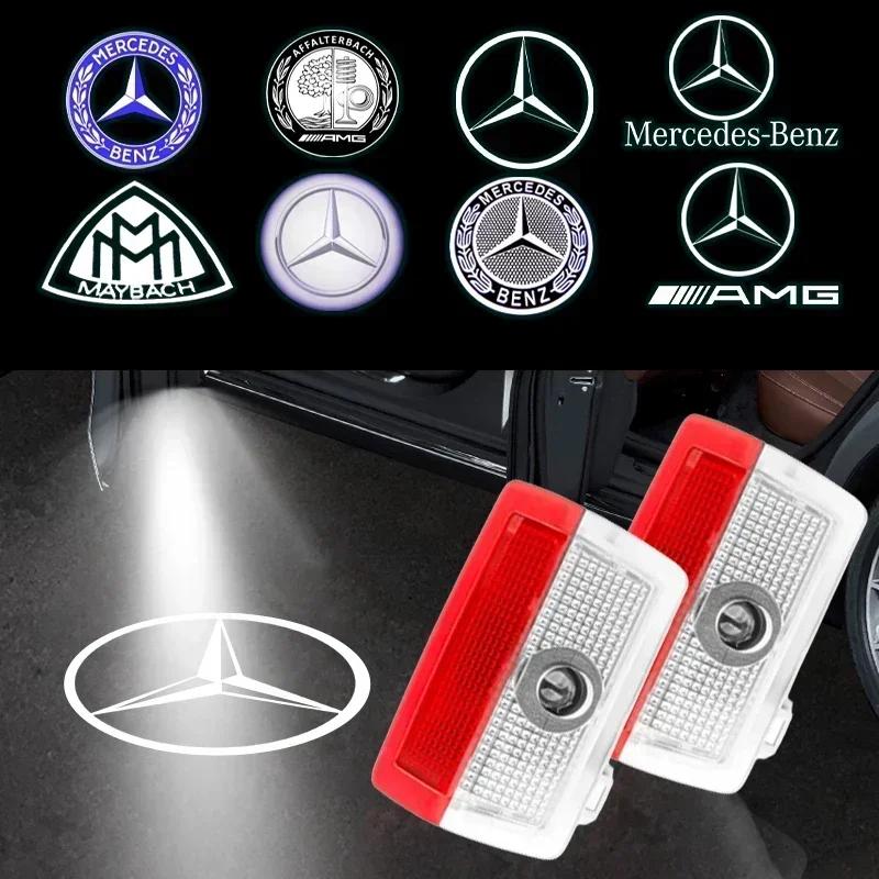 Car Sticker New 2025 For Mercedes Benz 2PC HD Car Door Welcome Light Car Badge Led Projector Lamp For Mercedes Benz A/B/C/E/M Cl
