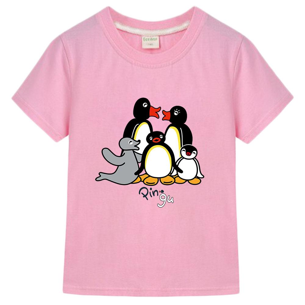 Pingu Summer 100% Cotton T-shirt Kawaii Boys Cartoon Print Girls Kids O-neck Clothing Sports Fashion Tops Manga Short Sleeves