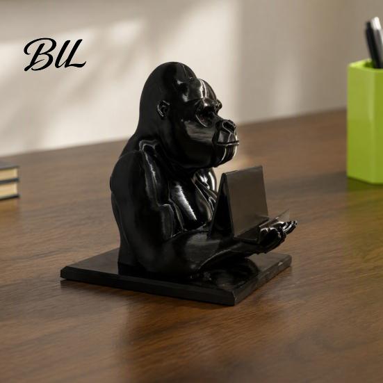 Stable Cell Phone Holder for Desk 3D Printed Gorilla Business Card Holder, Stand, Cool Desktop Animal Statue Organizer Figurine Office Home