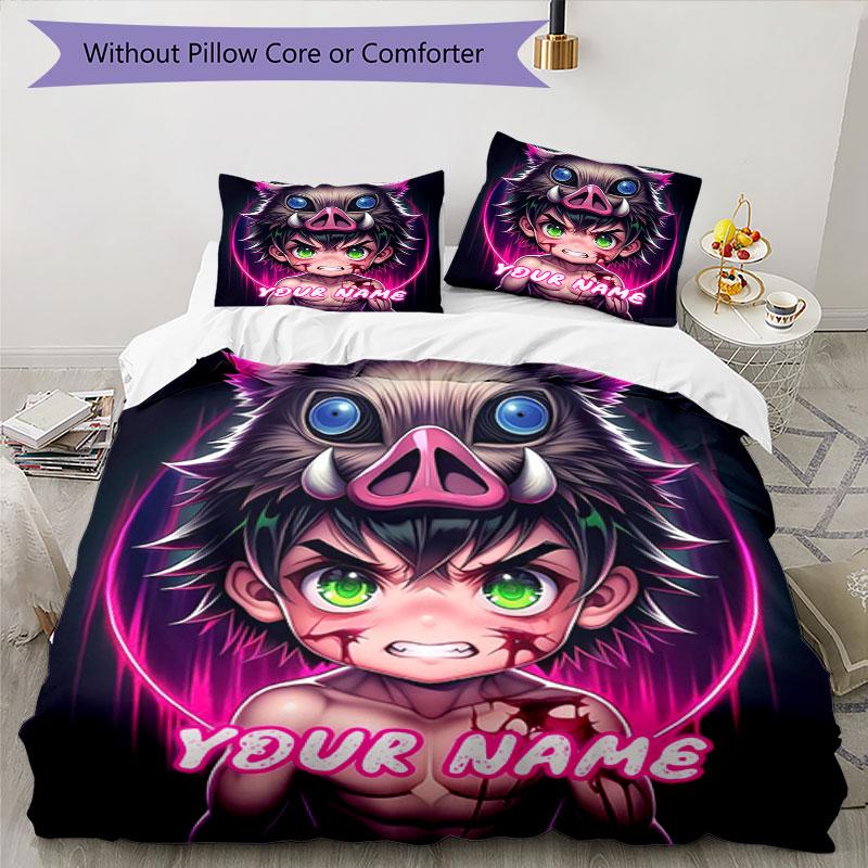 3PC Custom Name Piggy Boy Neon Art Bedding Set Printed Bedding Set Duvet Cover Closure Includes 1 Duvet Cover & 276 Pillowcases for Bedroom