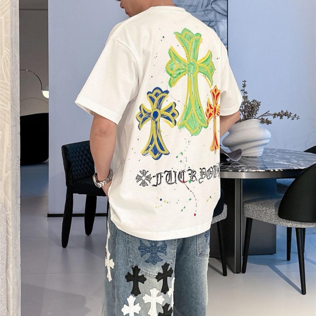 8959 CHROME HEARTS 2026 Summer New High Quality Cotton Round Neck Loose Large Size Men's and Women's T-shirt Couple T-shirt