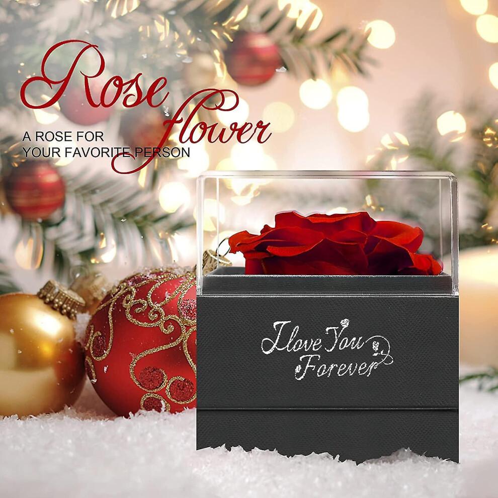 I Love You Necklace With Red Rose - Romantic Gifts For Her Wife Girlfriend On Anniversary Valentine's Day Birthday Gifts For Women Mom