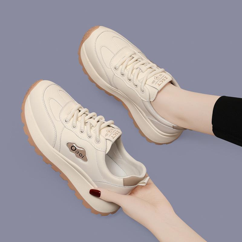 Leather little white shoes women's new spring and autumn flats fashion board shoes mesh soft sole light sports and leisure shoes