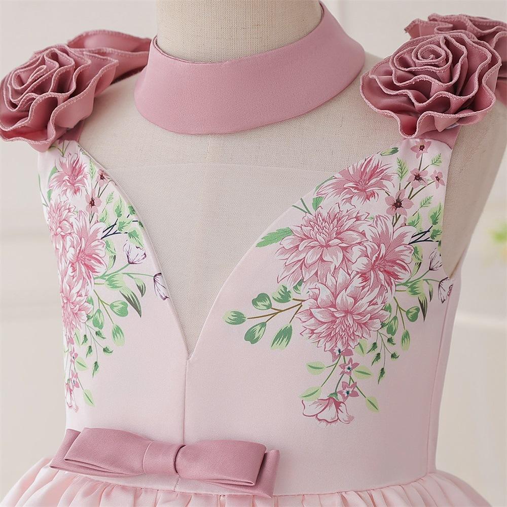 Flower Girl Princess Dress For Weddings Summer Kid Formal Bow Long Gown For School Evening Party Children New Year Cloth L6016