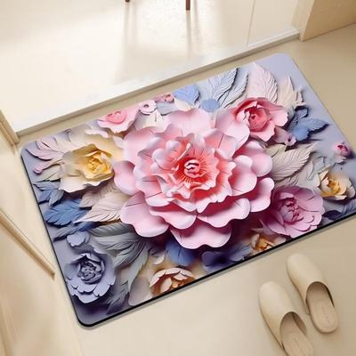 Alfombrilla de baño con impresión de diatomeas, antideslizante, para lavabo, bañera, suelo lateral, ducha, espuma viscoelástica, 3D