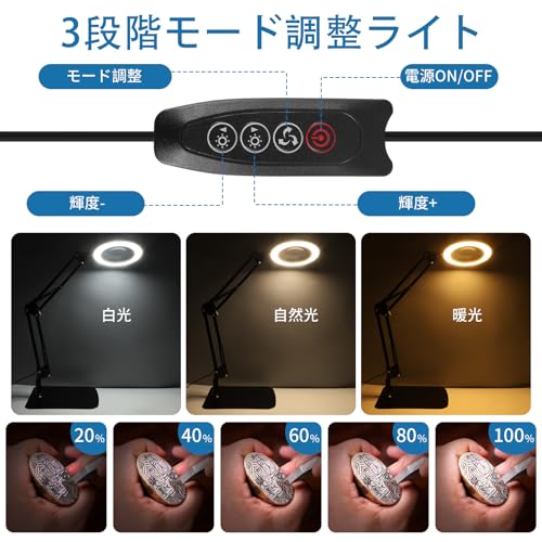 2024 New 2-in-1 10x Magnifying Glass with Stand and LED Light, Perfect for Work, Tabletop, 360° Angle Adjustment, Continuously Dimmable, Clip-on Compa