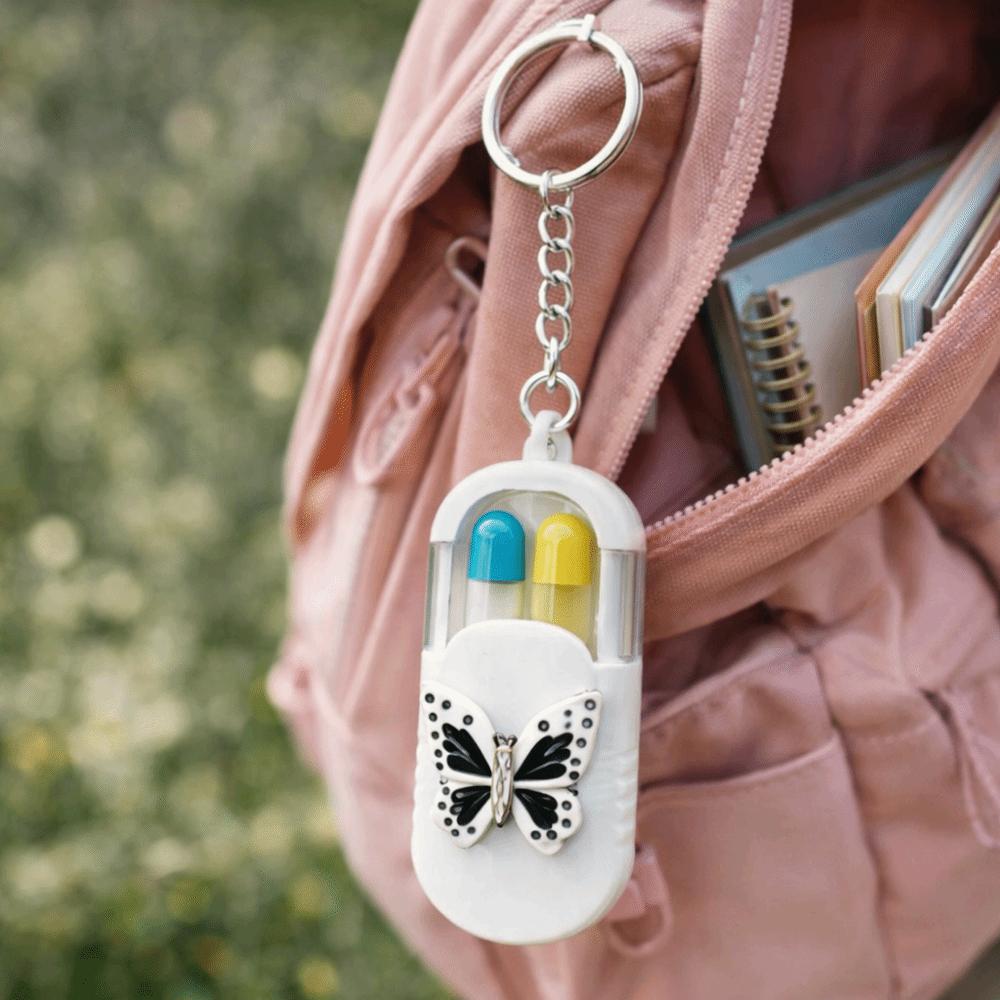 Medicine Case Keychain Pendant Pill Storage Container Butterfly Outdoor Medicine Holder Box Dispenser Pill Organizer Gym Bag