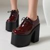 Plataforma Ultra Alta Impermeable Charol Brillante Cordones Zapatos de Salón de Mujer Forro Transpirable Tacones Gruesos Punk Trendy Tacones Altos