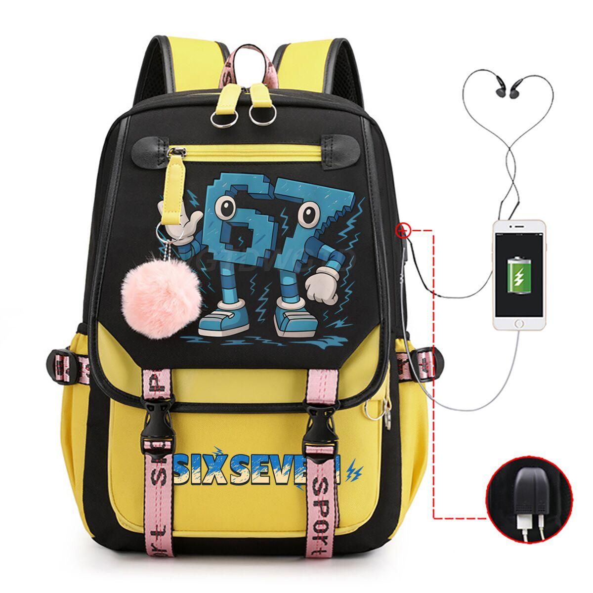 Dessin animé Six Seven Brainrot Italien Funn Jeu Sac à dos Filles Garçons d'université 67 Thème de conception Sac à dos Mode Sacs à dos de livres avec charge USB