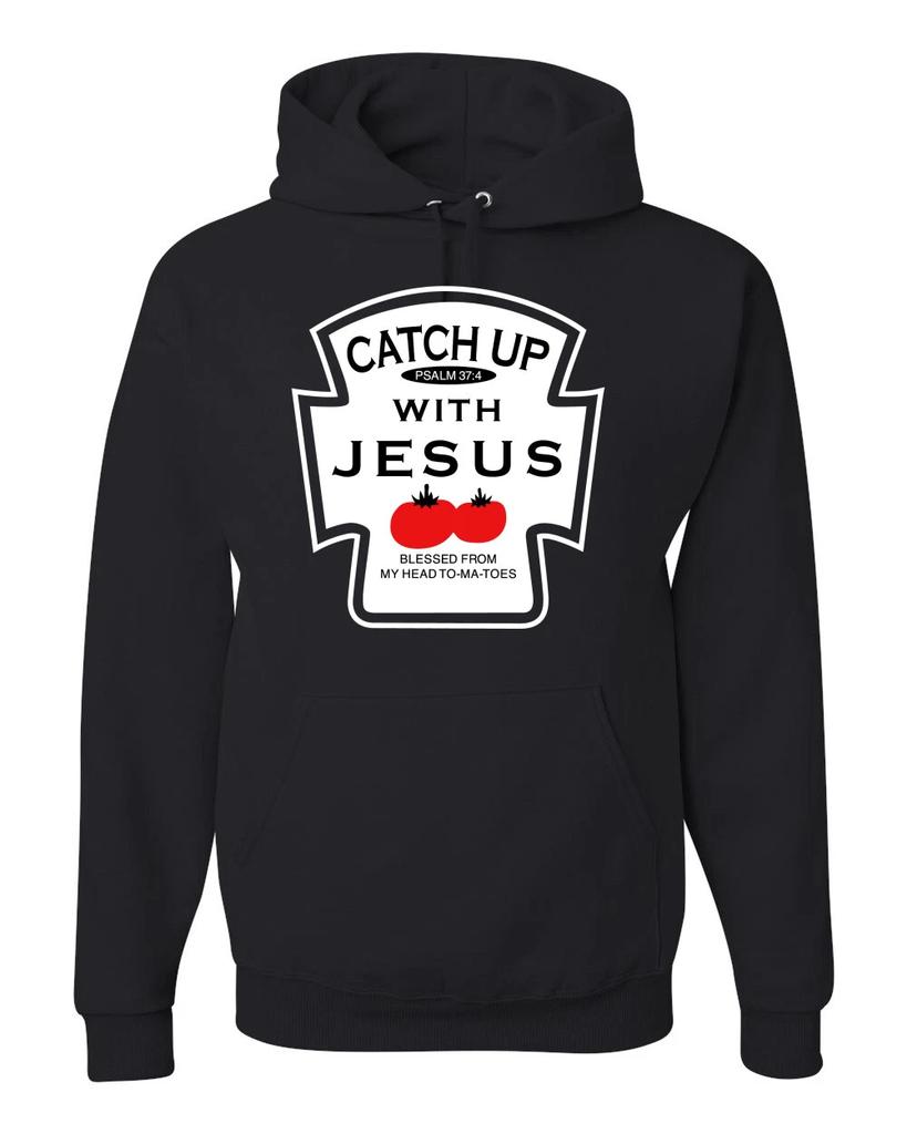 Catch Up with Jesus Funny Ketchup Bottle Inspirational Christian Graphic Hoodie