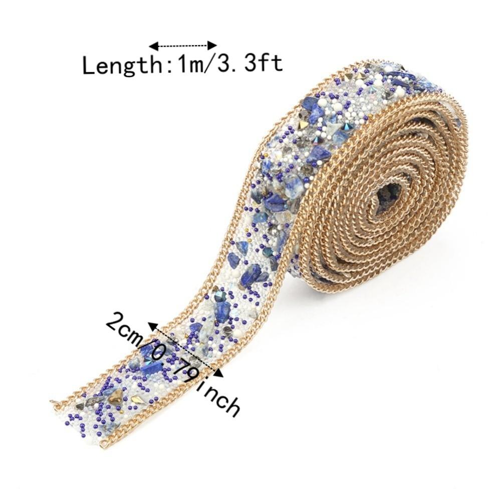 1pcs 2cm Width Rhinestone Ribbon Chain 1M Length Beaded Applique Trim  For Clothes White Rice Bead