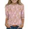Children's 3/4 Sleeve Tops Casual Christmas Print T Shirt Round Neck Pullover Blouse