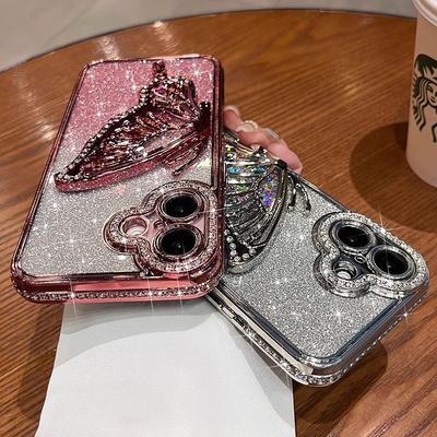 Applicable To Apple 16 Mobile Phone Case Electroplating Edge Drill 14/13 Quicksand Butterfly IPhone 15 Promax Protection Case