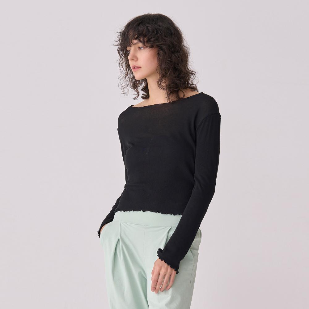 Oz Is Ozts1145 Lip Ruffle Long Sleeve Cover-Up - Black S/Free