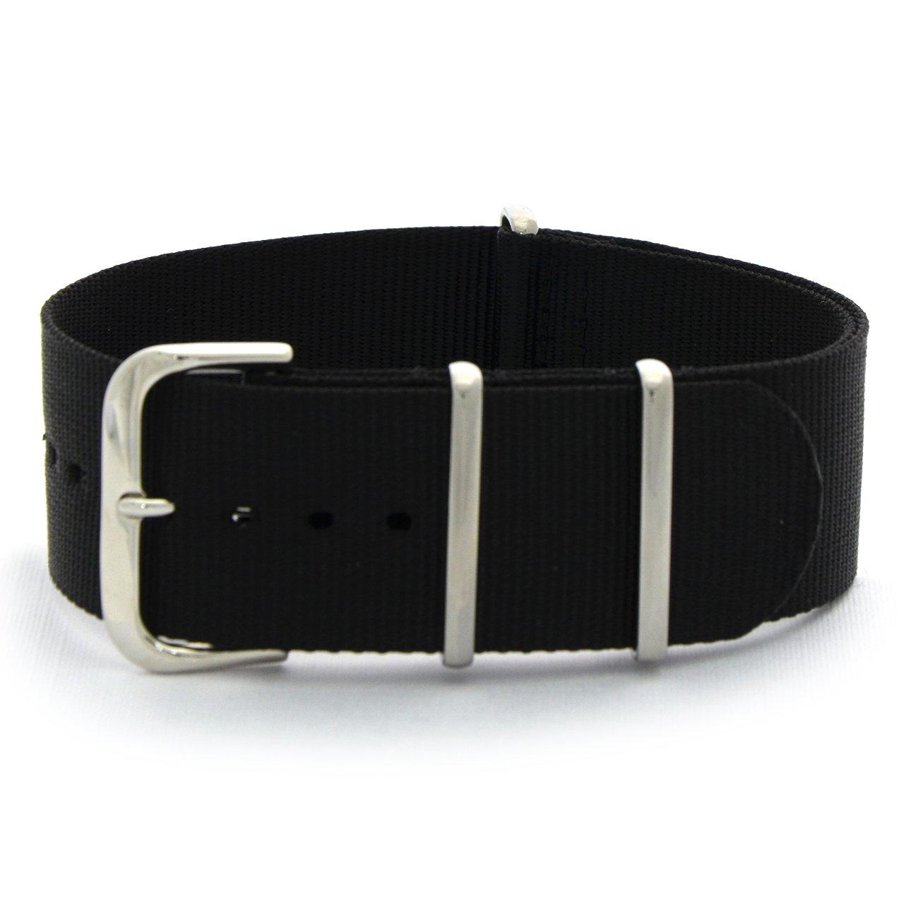 Watch Strap, Watch Band, Nylon Belt, Replacement Nylon Strap, TYPE NATO, CASSIS, Replacement Tool Included, 20mm, Black