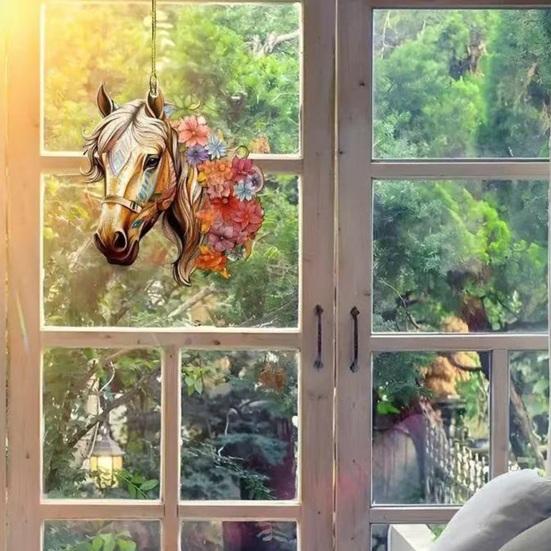 Pferd Weihnachtsanhänger 2D Acryl Pferd Auto Rückspiegel Hängeanhänger Pferdegeschenke für Frauen Pferdeliebhaber