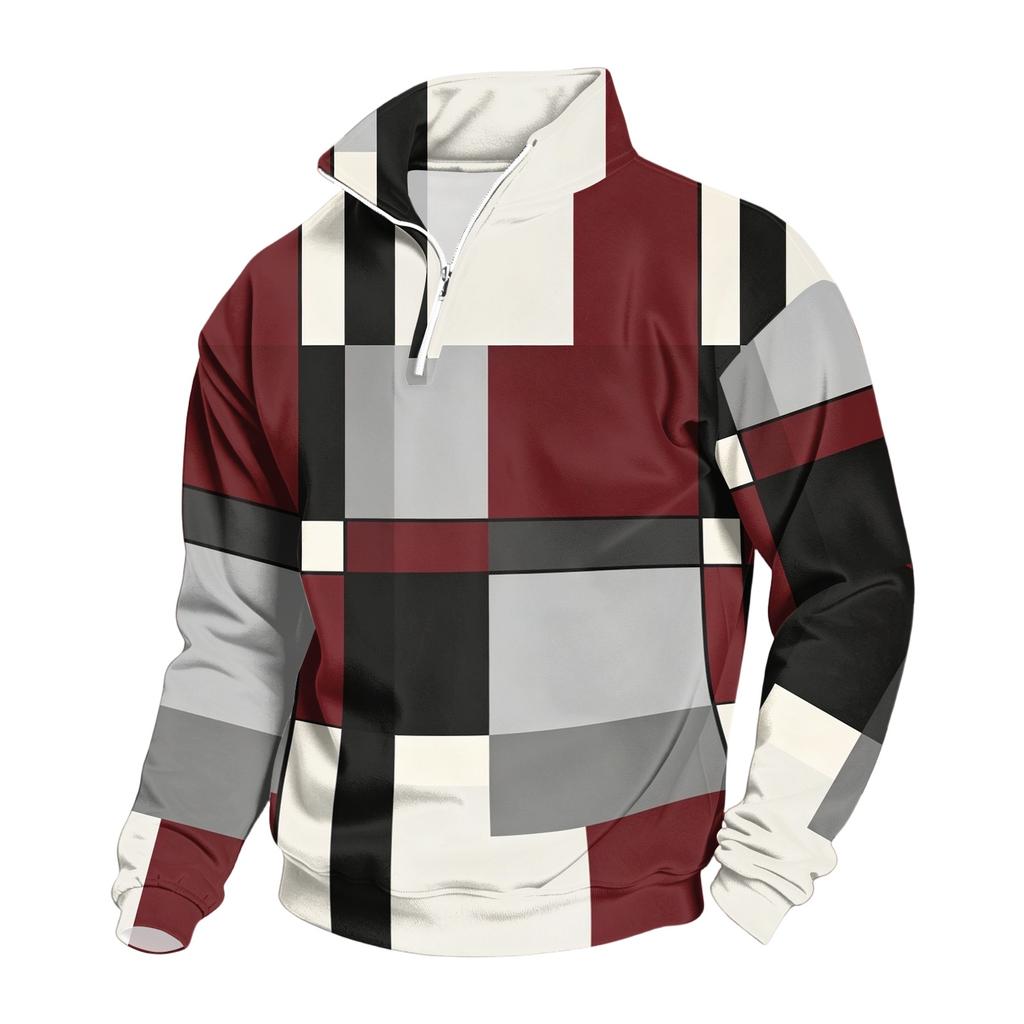 Men's Casual Quarter-Zip Stand Collar Sweatshirt with Print