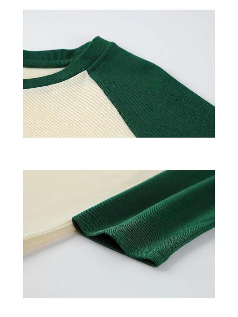 Herbst 2025 Colorblock Raglanärmel Langarmshirt – Lockere Patchwork-Basisschicht für Herbst/Winter.