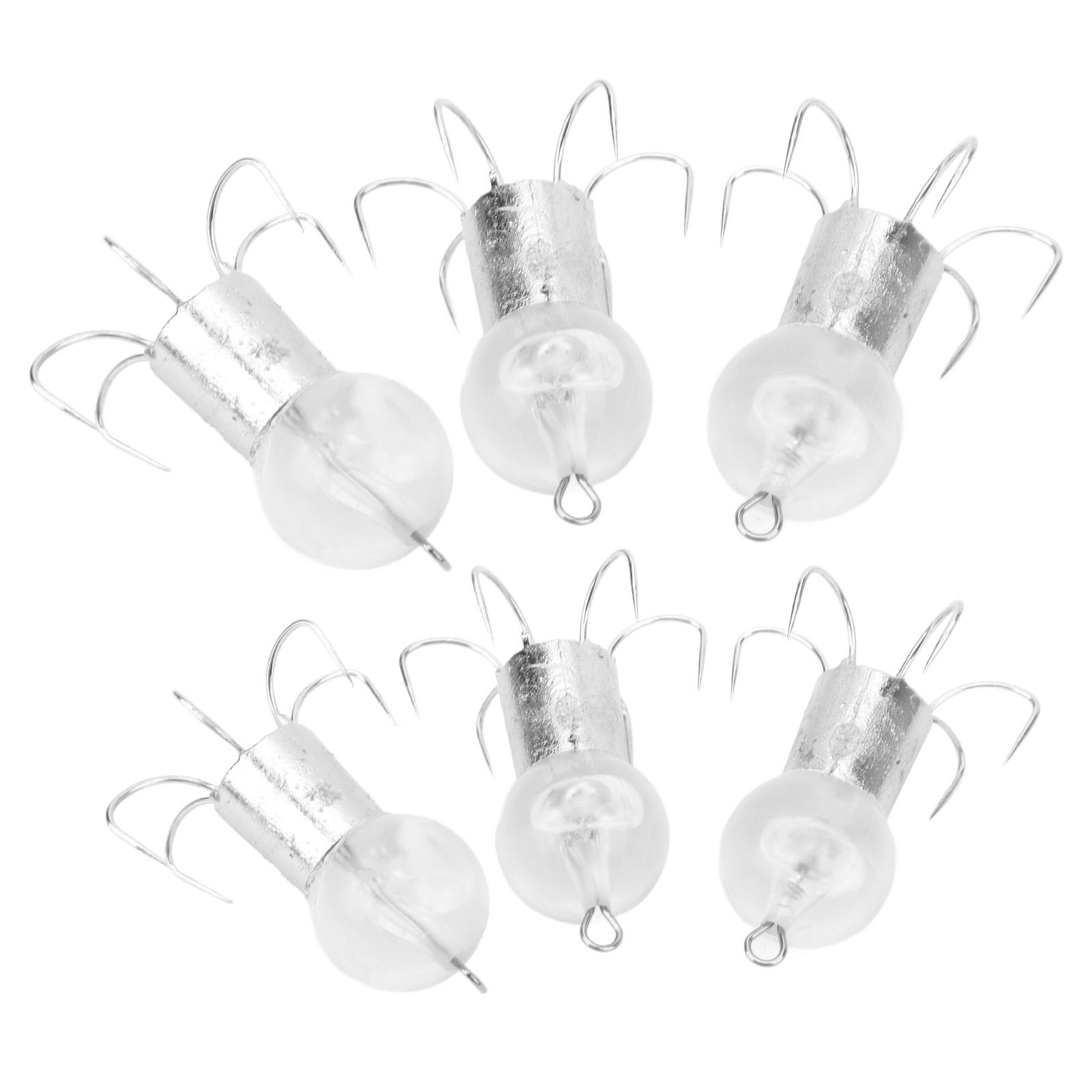 6pcs Squid Hook 6 Needle Stainless Steel Lifelike Squid False Bait Hook for Sea Fishing Light White