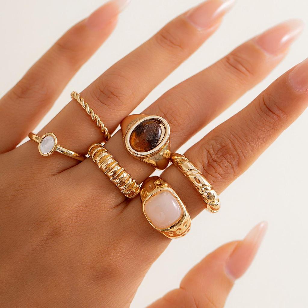 European & American Cross-Border Cold Style Irregular Gemstone Ring Set for Women