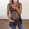 Women Vibrant Multicolor Mandala Floral Art Ring Zipper V Neck Split Hem Sleeveless Tank