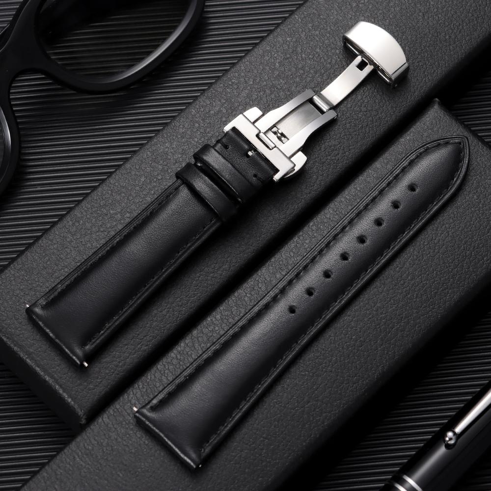 

Leather Watch Band 12/14/16/18/20/22mm Straps Stainless Steel Butterfly Buckle Clasp Cowhide Bracelet Black Brown Wristband Belt 22mm