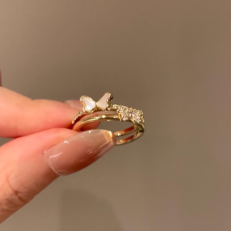 Women s Butterfly Baroque Pearl Open Ring - Vintage Luxe Design Adjustable