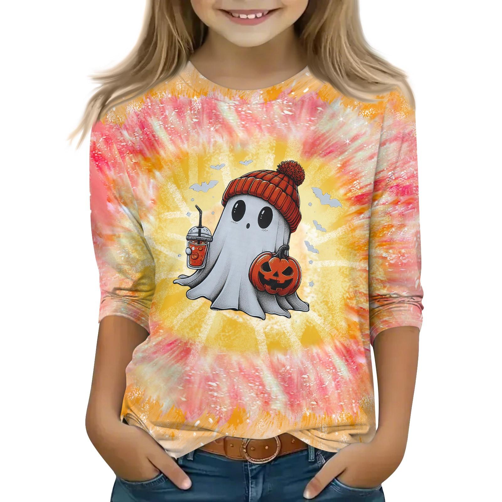 

Топы с принтом для девочек 5-16 лет с круглым вырезом и рукавами 3/4 Футболки Модные топы Наряды Футболки 160 жёлтый