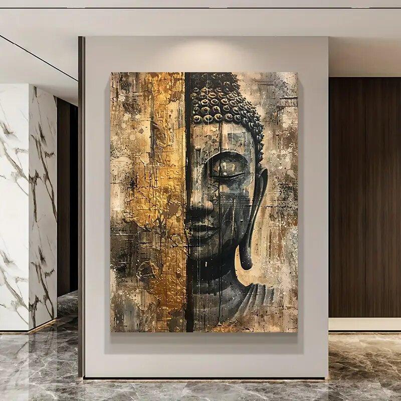 Minimalist Buddha Statue Abstract Art Printed Polyester Paintings Wall Home Decoration Perfect Gifts Ornaments Modern Curtains Made Of