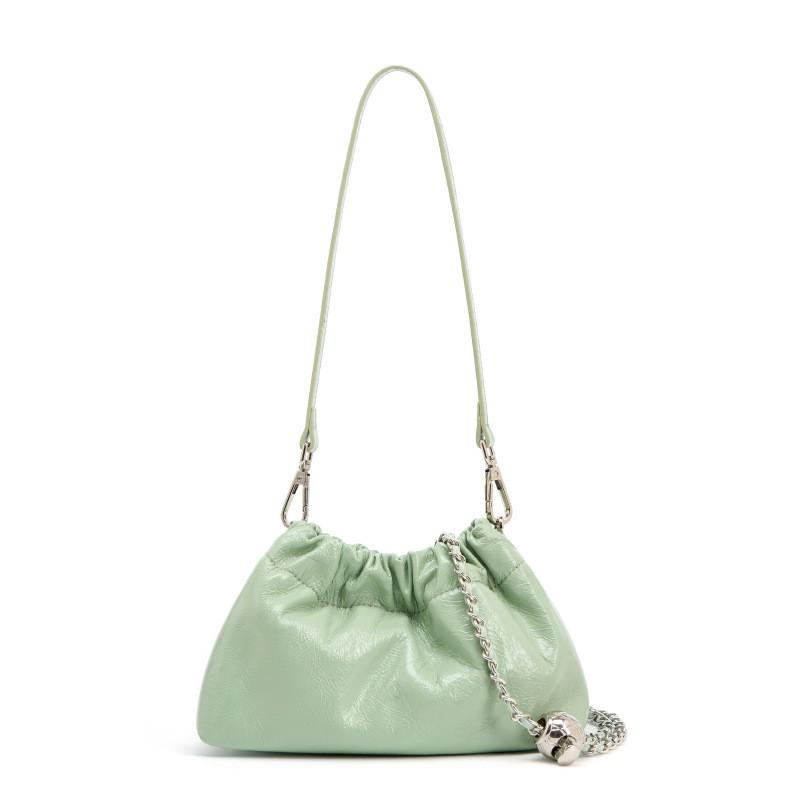 Little Golden Ball Chain Wrinkled Cloud Bag Handbill Shoulder Underarm Black Leather Design Unique Crossbody