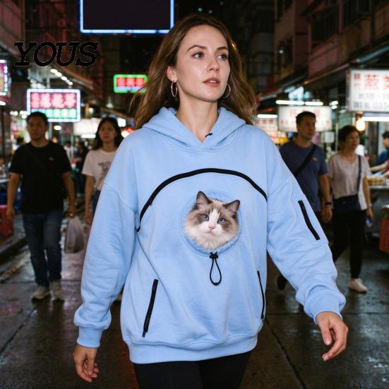 Hands Free Pet Carrier Cat Dog Hoodies for Men Women, Puppy Kitten Carrying Sweatshirt with Hoodie Zippers, Large Pocket Pullover Top, Unisex Kangaroo