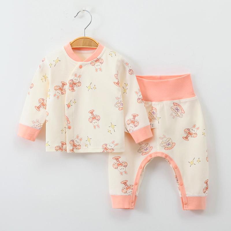 Spring & Autumn Pure Cotton Baby Underwear Set - High Waist Belly Protection Top & Trousers, Tagless for Newborns